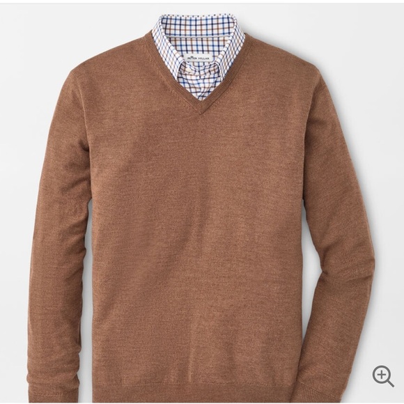 Peter Millar Brown V-Neck Sweater Sz Medium Merino Wool - Picture 6 of 14